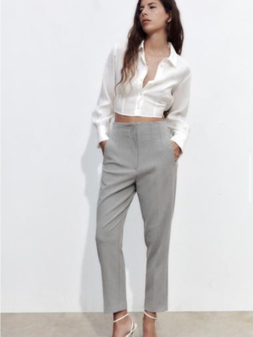 Zara Gray Straight-Leg Tailored Trousers